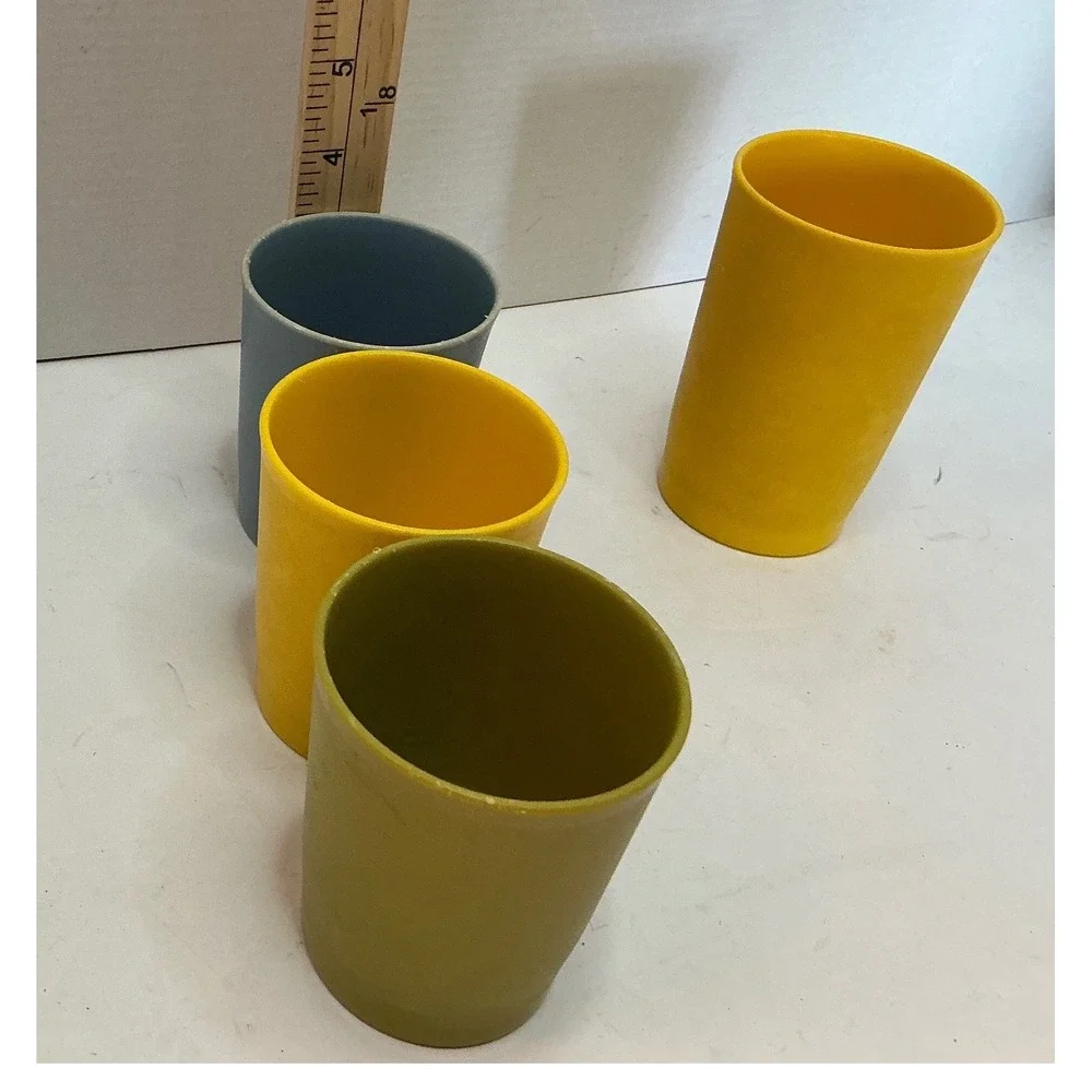 Tupperware Vintage Tumblers Cups Set of 4 Harvest Gold Green Blue Y2K Retro